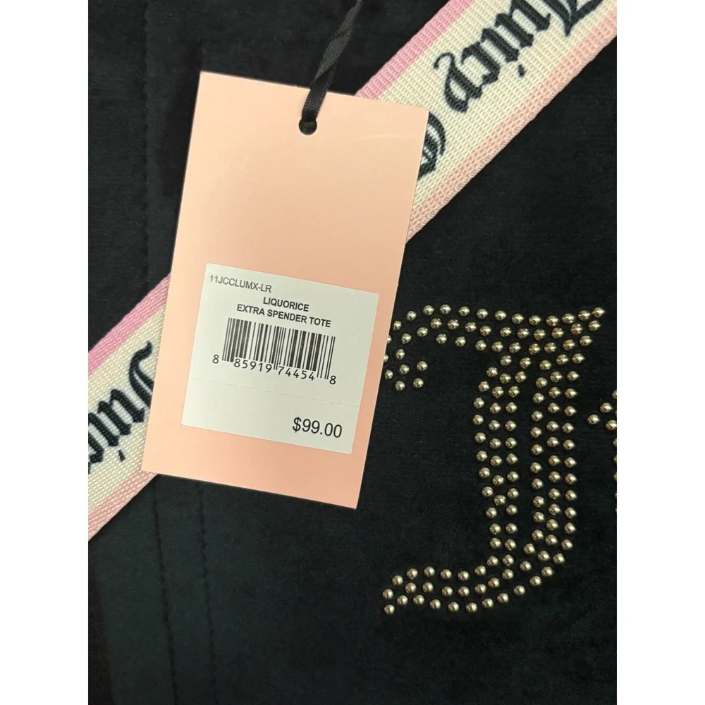 Juicy Couture Liquorice Extra‎ Spender Tote Bag Black Velour Rhinestone NWT